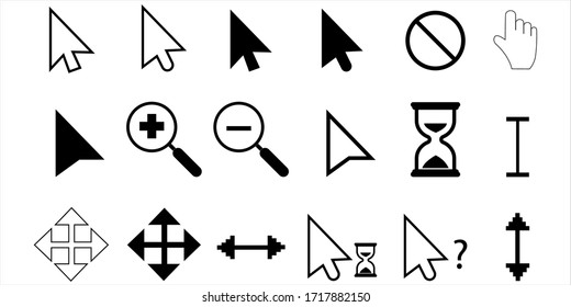 cursors icons: arrow arrows mouse hourglass. Vector illustration