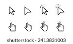 Cursors icons click set. Cursors icon click, Clicking cursor, pointing hand click icon vector illustration