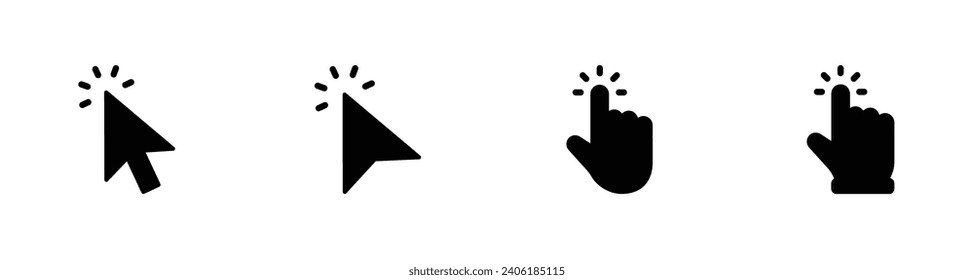 Cursors icons click set. Cursors icon click, Clicking cursor, pointing hand click icon vector illustration