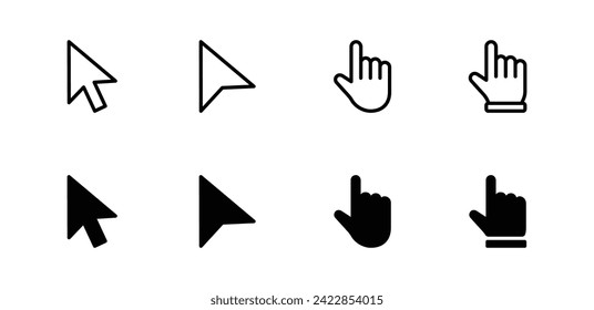 Cursors-Symbole klicken auf gesetzt. Cursors-Symbol anklicken, Cursor anklicken, mit der rechten Hand auf Vektorgrafik klicken