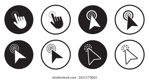 Cursors icons click set. Cursors icon click, Clicking cursor, pointing hand click icon vector illustration