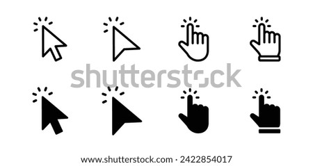 Cursors icons click set. Cursors icon click, Clicking cursor, pointing hand click icon vector illustration