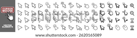 Cursors icons click set isolated on transparent. Pointer cursor and loading icon. Clicking cursor, pointing hand clicks icons.