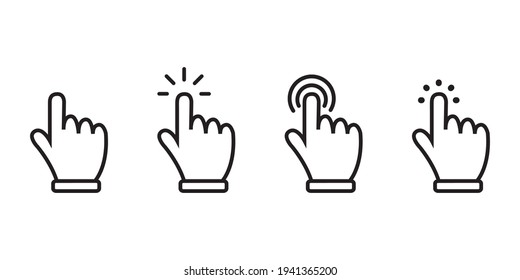Cursors icons click set. Vector mouse pointer symbol. Click here web button sign. 