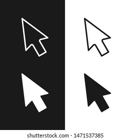 Cursors icons set. Arrows graphic signs isolated on white and black background. Vector illustration