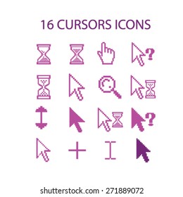 cursors, interface, mouse, select icons, signs, illustrations set, vector