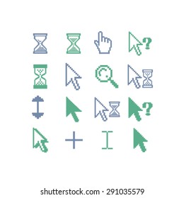 cursors, pixel, search, select, modify isolated icons, signs, illustrations on white background for website, internet, mobile application, vector