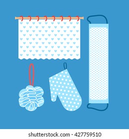 Curtain for bath and different sponges to wash  body 