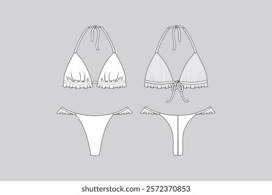 Curtain Bikini technical fashion illustration Beachwear vector Curtain Bikini vector