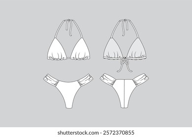 Curtain Bikini technical fashion illustration Beachwear vector Curtain Bikini vector