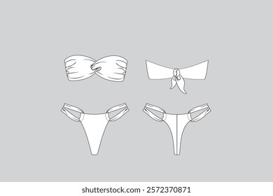 Curtain Bikini technical fashion illustration Beachwear vector Curtain Bikini vector