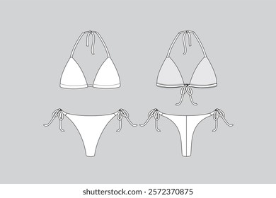 Curtain Bikini technical fashion illustration Beachwear vector Curtain Bikini vector