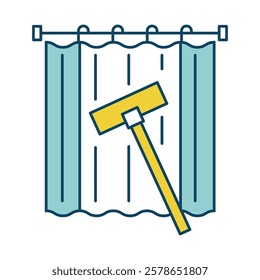 Curtain Cleaning – Curtains and Cleaning Tools Representing Fresh, Clean Drapes That Add to the Comfort and Aesthetic of Your Home or Office. Vector illustration.