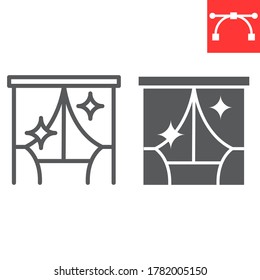 Curtain cleaning line and glyph icon, dry cleaning and wash, curtain sign vector graphics, editable stroke linear icon, eps 10