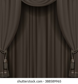 Curtain in dark vintage colors. Square retro theater background. Artistic poster