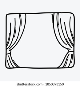 icono del vector del doodle de cortina. Línea dibujada a mano en la ilustración del esbozo de dibujo.