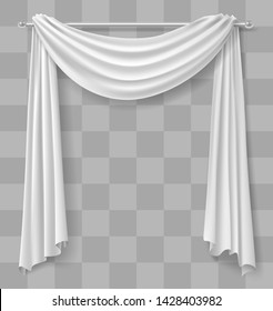 Curtain drapery for the window is white. Vector graphics. Transparent shadow