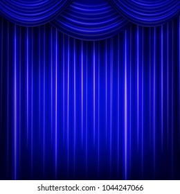 Vorhang oder Vorhang blauer Hintergrund. Vektorillustration