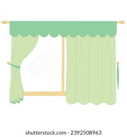 Curtain flat vector in cartoon style. Furniture icon in doodle style. Hand drawing items for living room.