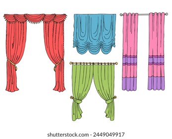 Curtain graphic set color isolated illustration vector