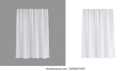 Curtain, hanging window decoration isolated on transparent background. Vector cloth, fabric, silk veil. Textile white drapery template