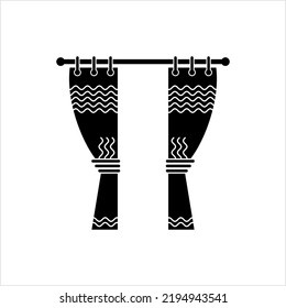Icono de cortina, Icono de cortina de tela, Ilustración de arte del vector de cortina colgante
