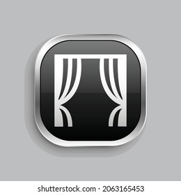 diseño de icono de cortina. Estilo botón brillante rectángulo redondeado aislado en fondo gris. Ilustración del vector