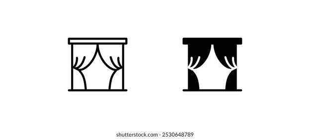 Icono de cortina, línea de puerta e iconos planos establecidos, trazo editable aislado en blanco, ilustración de contorno de Vector lineal, estilo de diseño de logotipo de símbolo