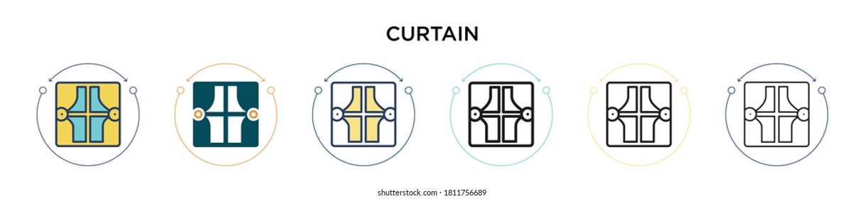 Curtain icon in filled, thin line, outline and stroke style. Vector illustration of two colored and black curtain vector icons designs can be used for mobile, ui, web