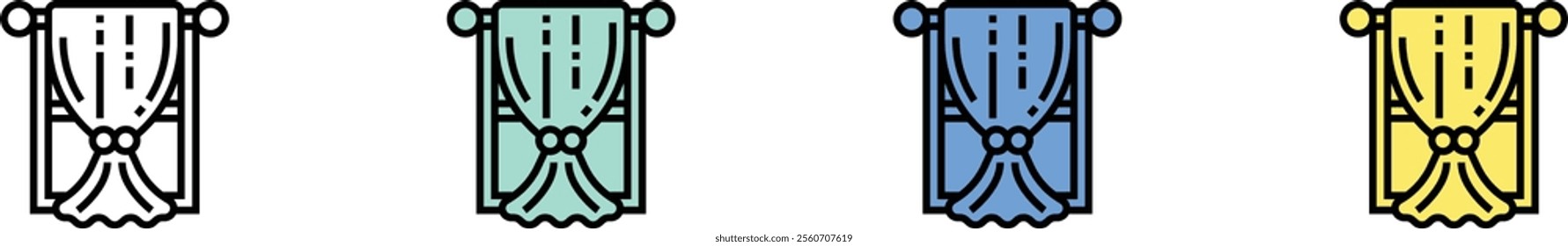 curtain icon. Outline, Green, Blue and Yellow Style Design Isolated On White Background