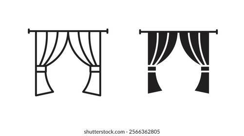 Curtain icons in line stroke and flat versions