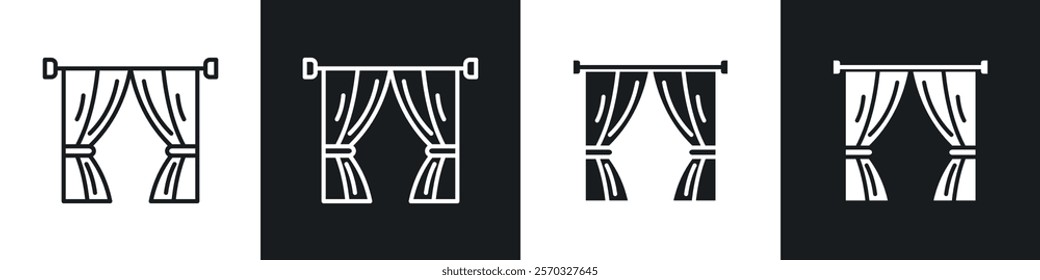 Curtain icons vectors set in black. line and flat versions