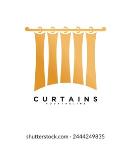 Vector de diseño de logotipo de cortina con estilo de ventana de arte de línea de color dorado e inspiración empresarial