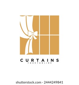 Curtain logo design vector with golden colour line art window style and business  inspiration
