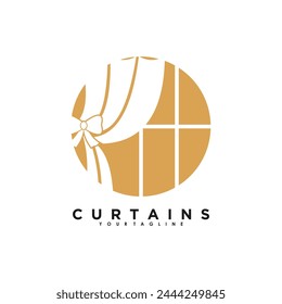 Vector de diseño de logotipo de cortina con estilo de ventana de arte de línea de color dorado e inspiración empresarial