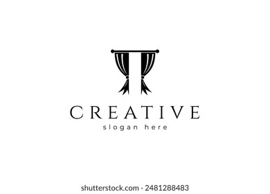 Curtain logo in flat vector design template style