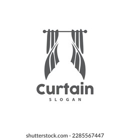 Curtain Logo, Home Interior Simple Design, Furniture Window Curtain Vector, Illustration Symbol Icon
