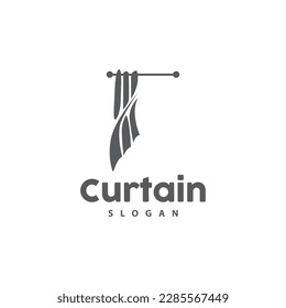 Curtain Logo, Home Interior Simple Design, Furniture Window Curtain Vector, Illustration Symbol Icon