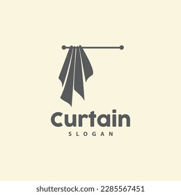 Logotipo de cortina, diseño simple interior del hogar, vector de cortina de la ventana del mobiliario, icono de símbolo de ilustración