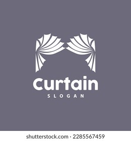 Curtain Logo, Home Interior Simple Design, Furniture Window Curtain Vector, Illustration Symbol Icon