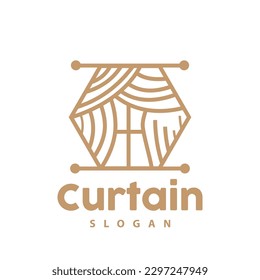 Logotipo de cortina, diseño simple interior del hogar, vector de cortina de la ventana del mobiliario, icono de símbolo de ilustración