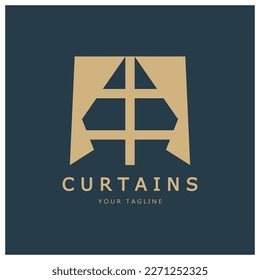 curtain logo illustration template,for Theater, home,hotel and apartment,furniture,badge,curtain business,vector