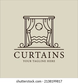 cortina en el logotipo del océano arte de línea vectorial minimalista simple ilustración plantilla diseño gráfico de iconos. símbolo o signo de cortinas creativas y abstractas para la empresa de propiedades de decoración