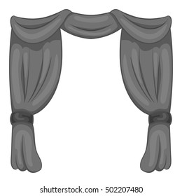 Curtain on stage icon. Gray monochrome illustration of curtain on stage vector icon for web