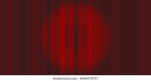 Cortina no palco. Fundo vermelho com holofote no teatro ou cinema. Cortina de veludo vermelha fechada para circo, teatro, cena e clube.