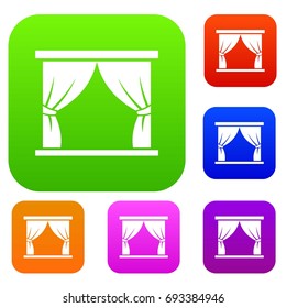 Curtain on stage set icon in different colors isolated vector illustration. Premium collection
