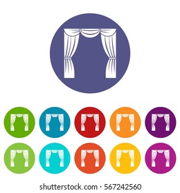 Curtain on stage set icons in different colors isolated on white background