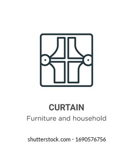 Curtain outline vector icon. Thin line black curtain icon, flat vector simple element illustration from editable furniture concept isolated stroke on white background