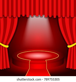 Curtain, pedestal. Vector illustration