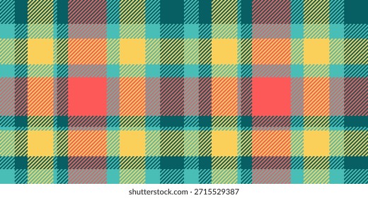 Patrón de fondo de tela escocesa de cortina, textura de la ropa Vector textil. Tejido de talla tartán sin costuras check in ámbar y cyan paleta de colores.
